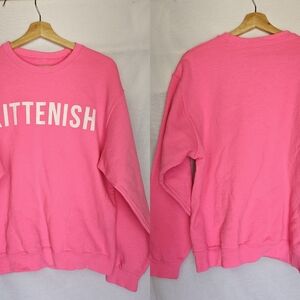 Kittenish Sweatshirt Crew Neck Pullover Fleece Hot Pink White‎ Spellout Medium M